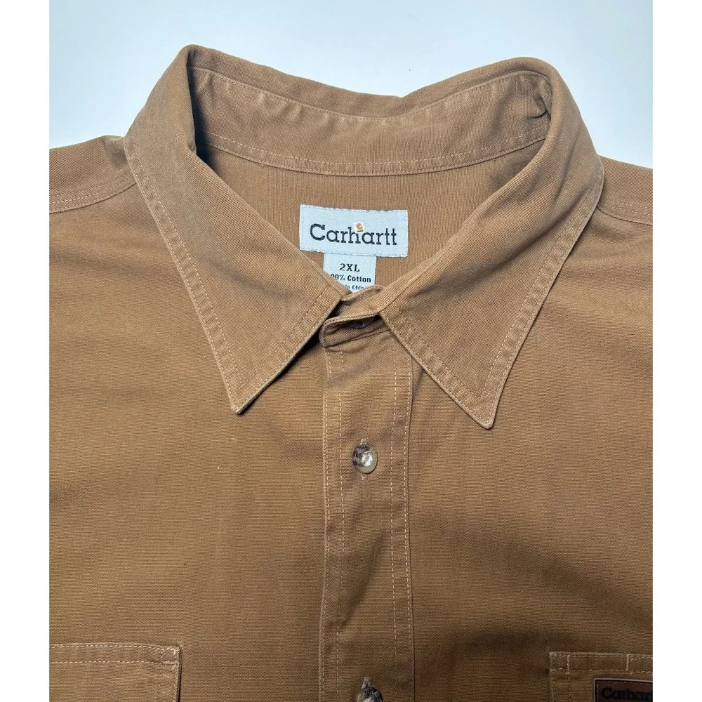 Carhartt Men's Heavy Duty Brown Button Down Shirt Jacket | 2XL